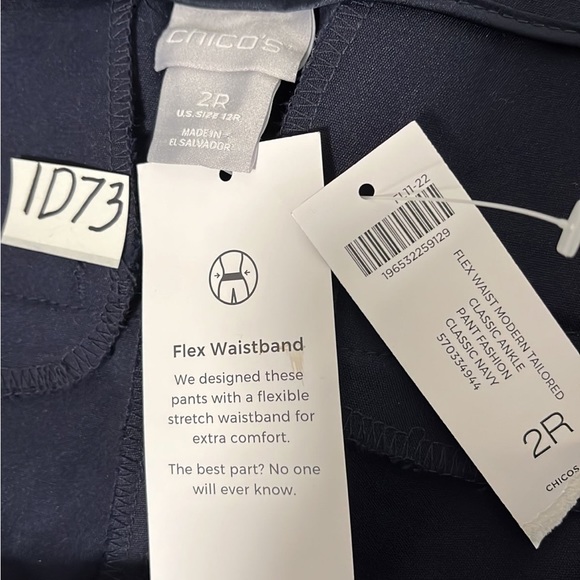 Chicos Flex Waistband Trouser Pants Size 12 Navy Blue Office Career - Picture 2 of 10